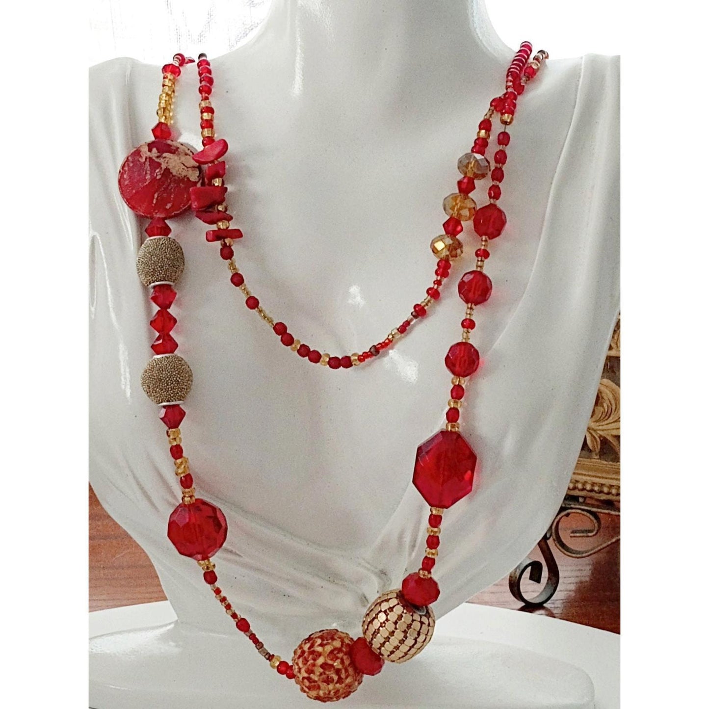 Vintage Double Strand Handmade Red Necklace