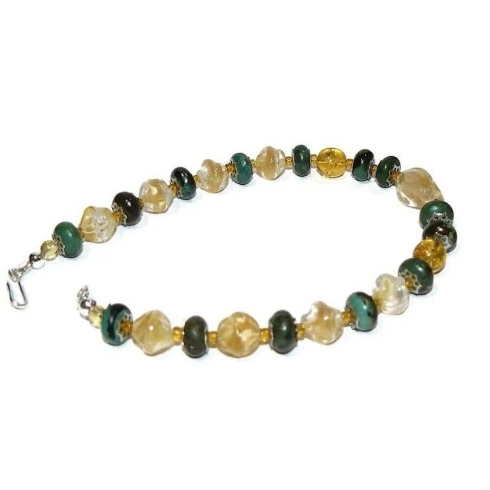 Turquoise, Lampwork Beads and Sterling Silver Bracelet