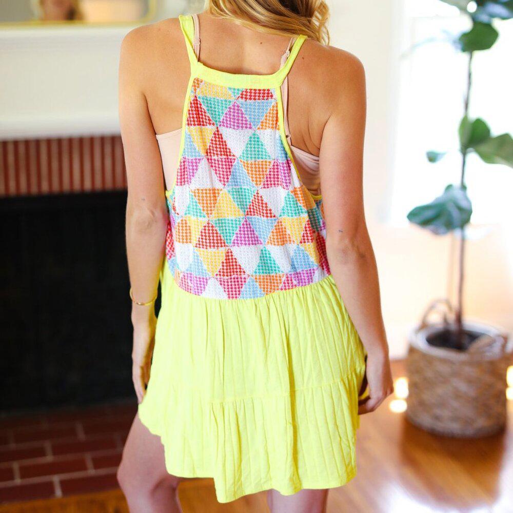 Haptics Yellow Geometric Knit Babydoll Top 3X