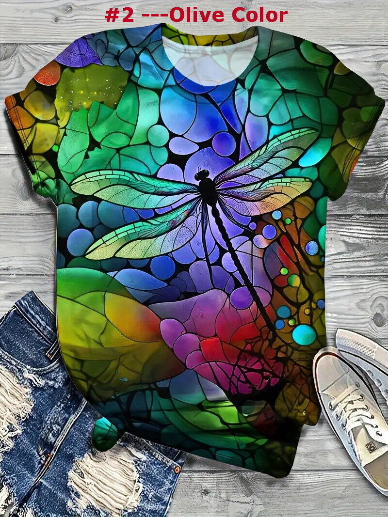 New- Plus Size Dragonfly Print T-Shirt Sizes 1xl to 6xl