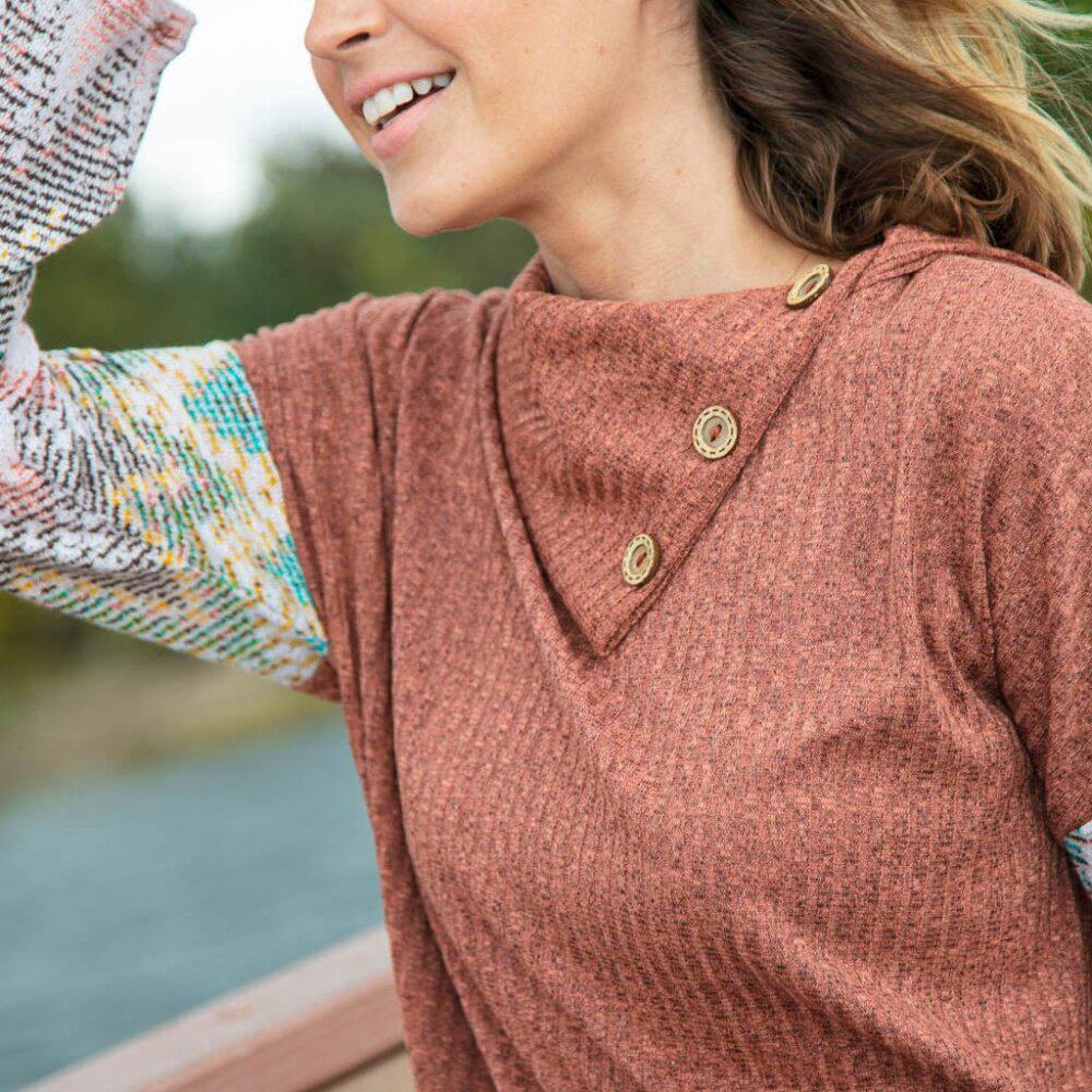 Two Tone Chevron Pattern Oversized Knit Turtleneck -Sizes: 2x, 3x