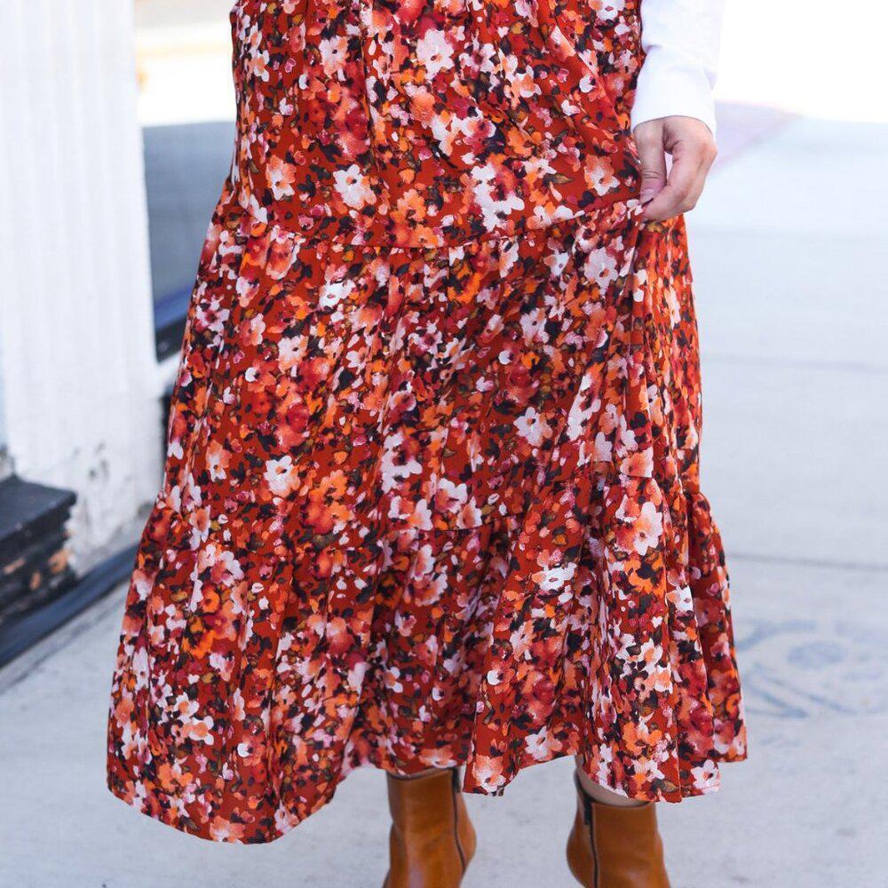 NWT Floral Smocked Waist Tiered Design Midi Skirt 1X, 3x