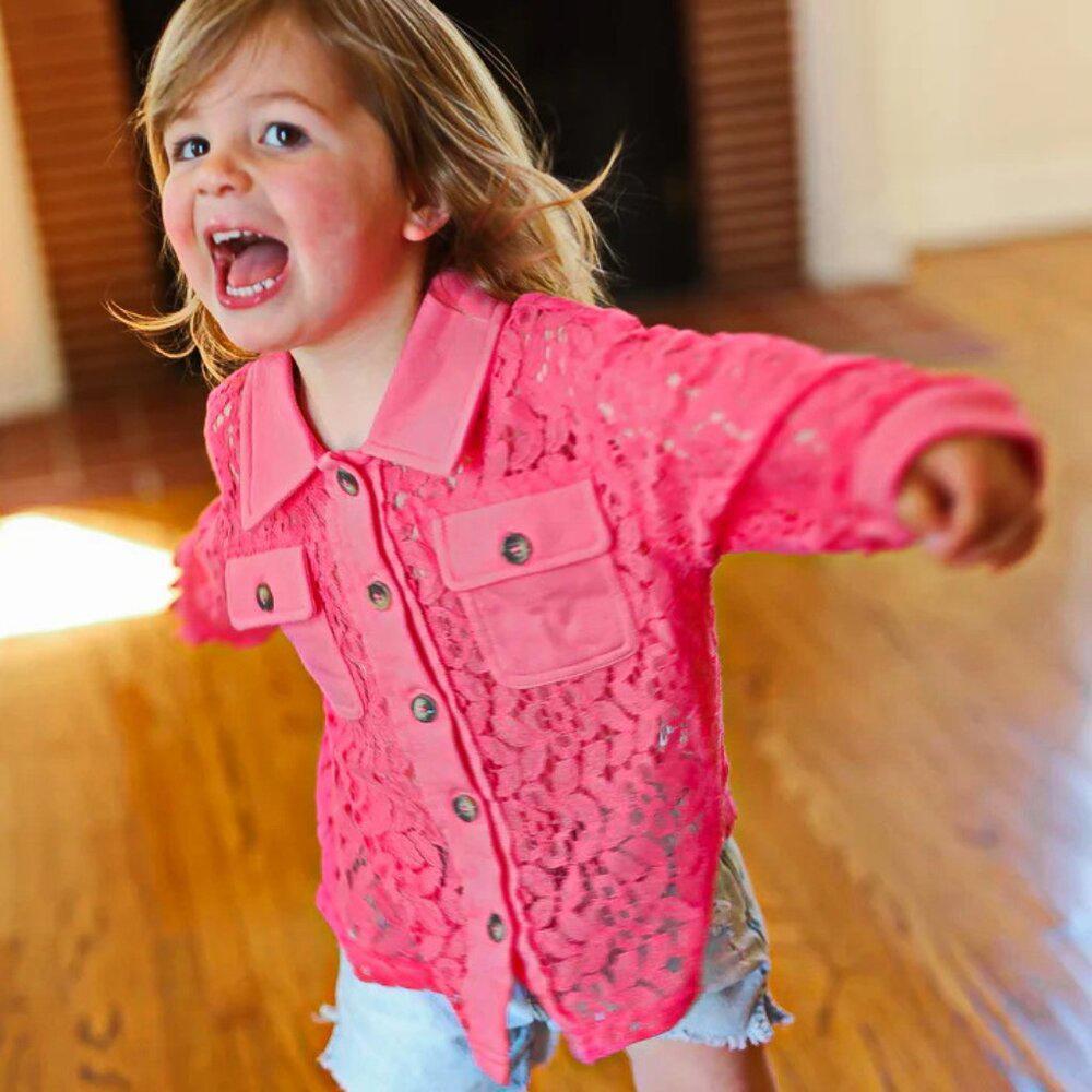 NWT Size XL 10/12-Rose Cotton Floral Lace Button Down Top