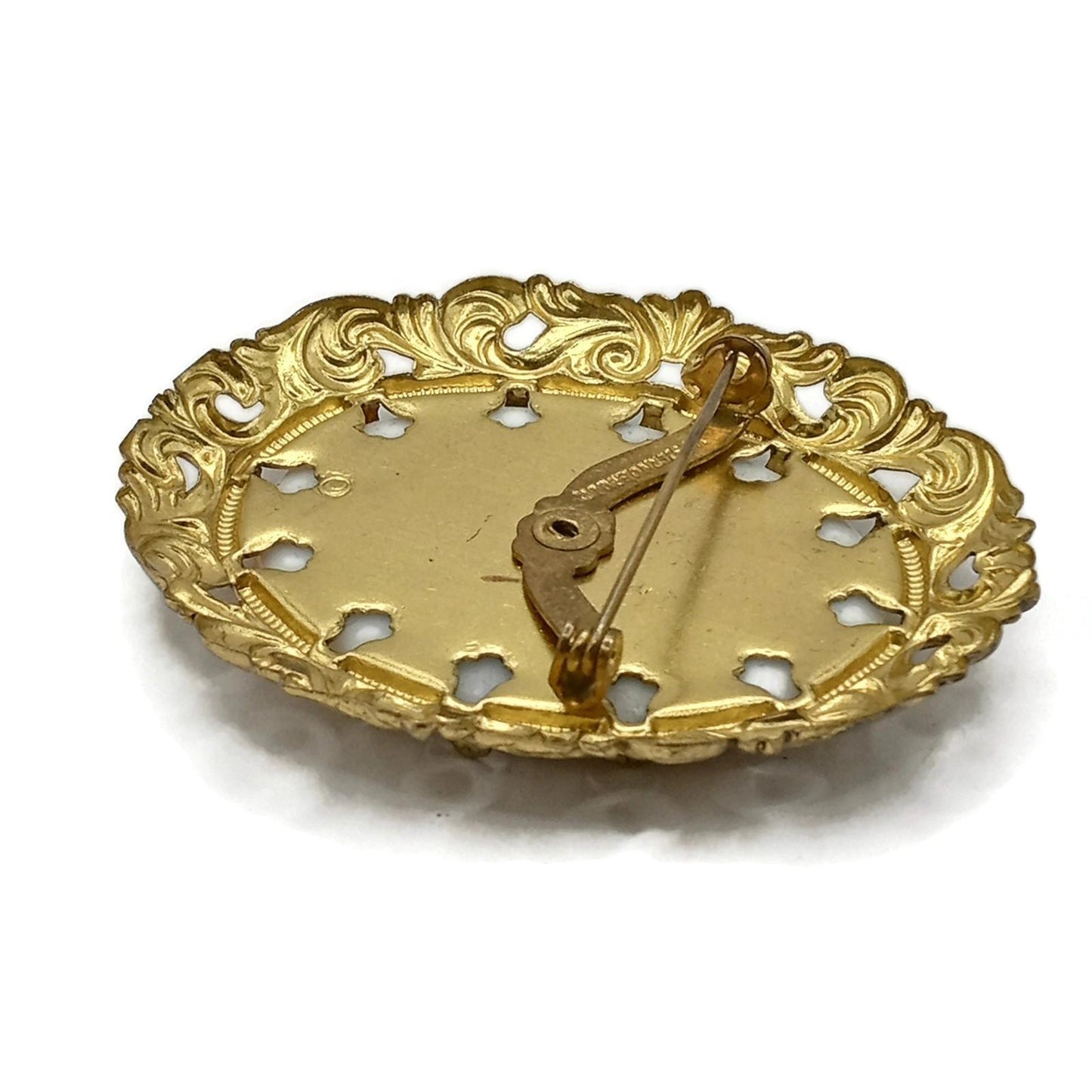 Vintage Western Germany Victorian Lady Portrait Filigree Brooch