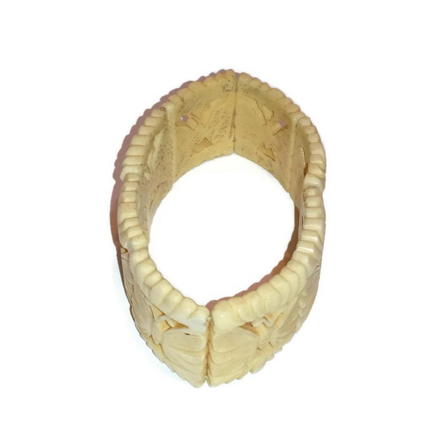 Vintage Carved Bone Butterfly Panel Stretch Bracelet