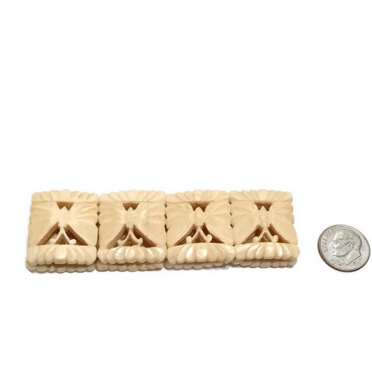 Vintage Carved Bone Butterfly Panel Stretch Bracelet
