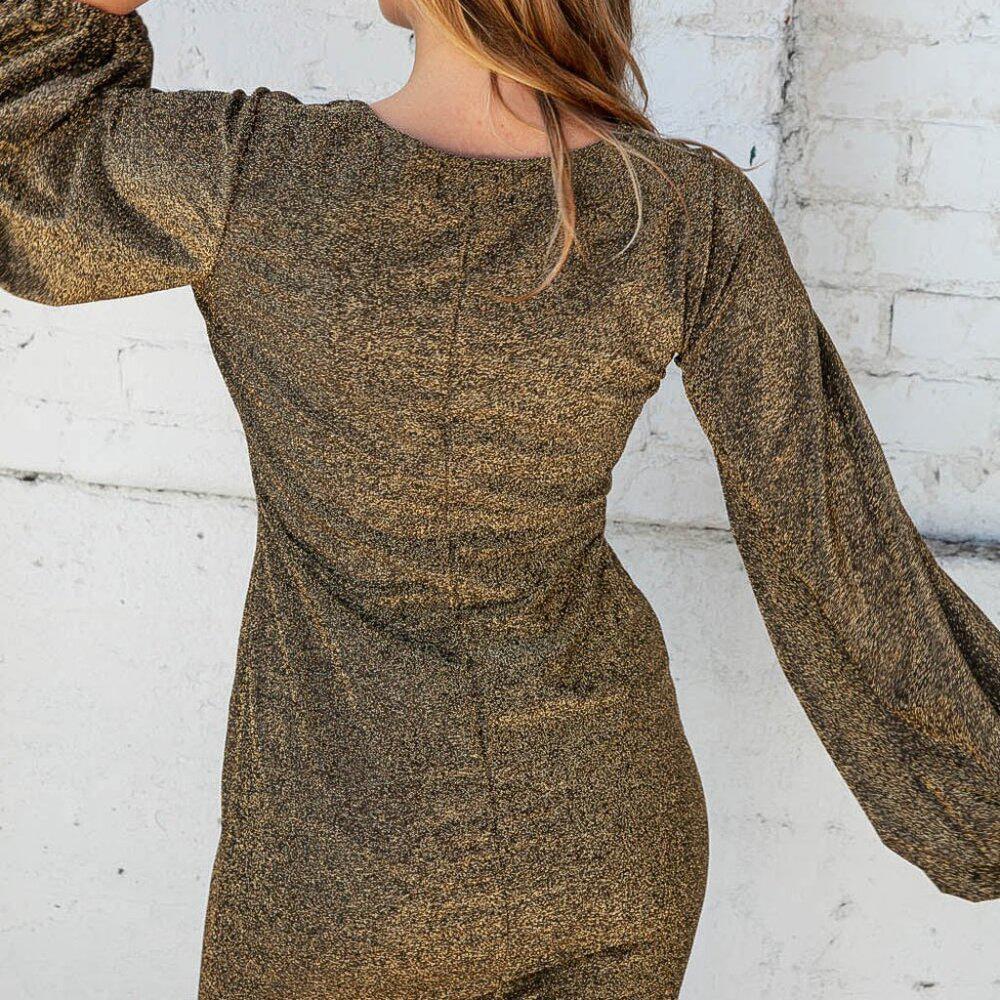 New Gold Glitter Lurex Dress with Bell Sleeves Size 2x