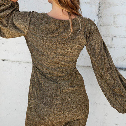 New Gold Glitter Lurex Dress with Bell Sleeves Size 2x