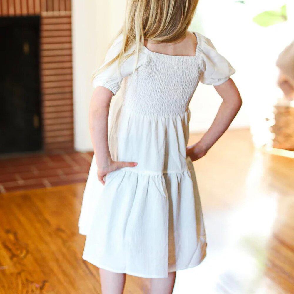 Ivory Smocked Bubble Sleeve Tiered Dress NWT Sz.S,M,L,XL