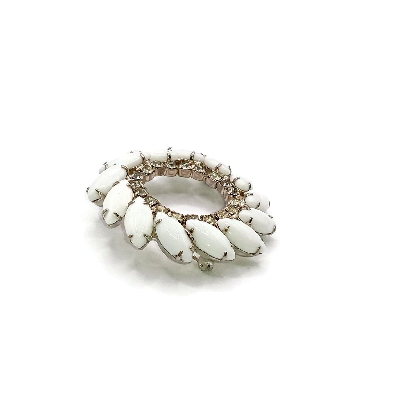 Vintage Large Milk Glass Round Brooch