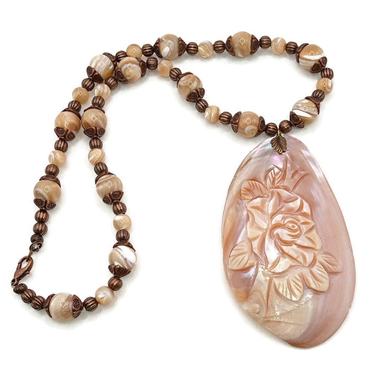 Unique Carved Mother of Pearl Pendant Necklace