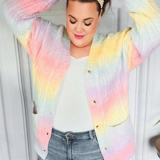 New Rainbow Ombre Cable Knit Cardigan Size Small