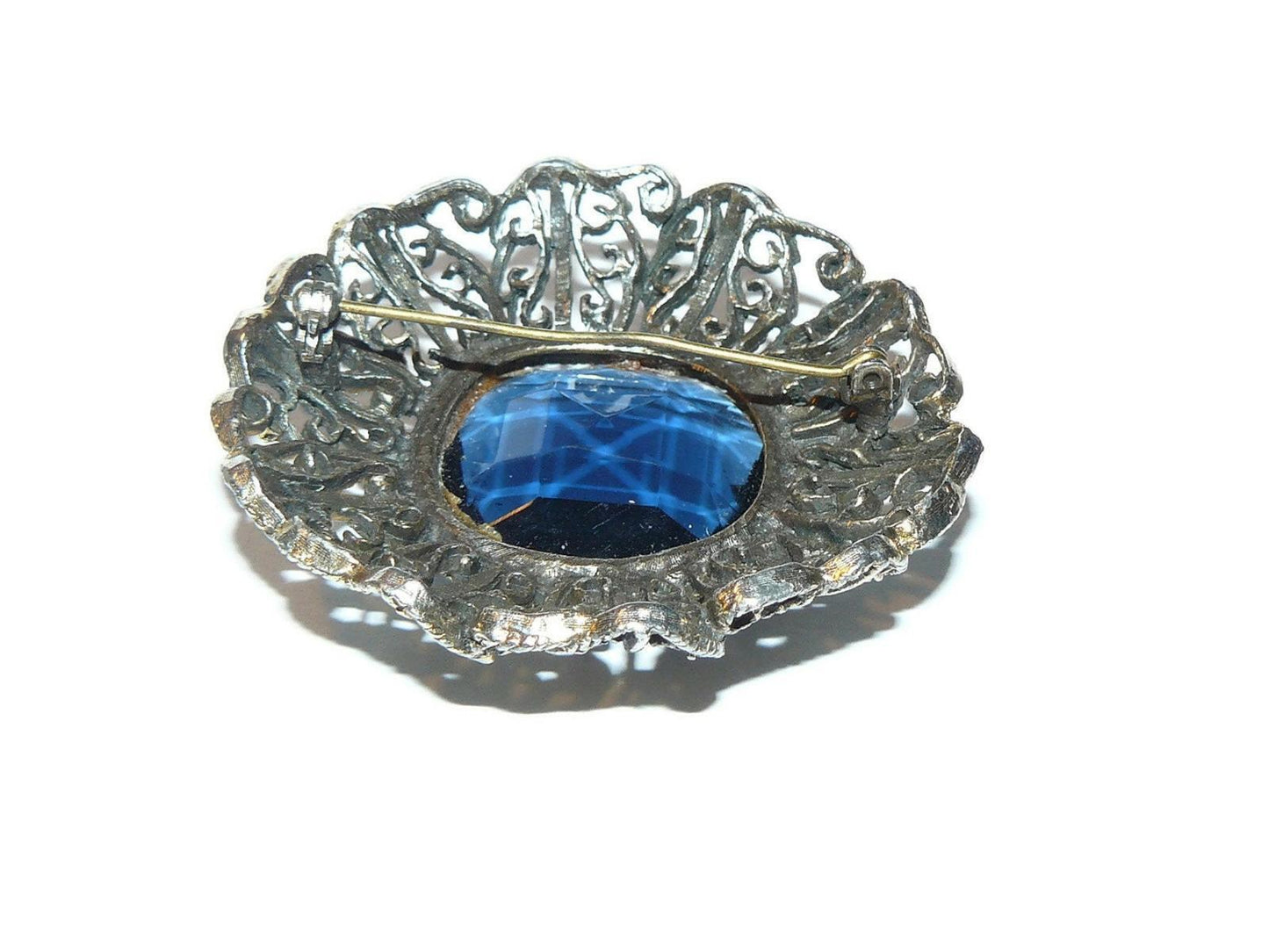 Large Blue Rhinestone Brooch, large blue brooch,