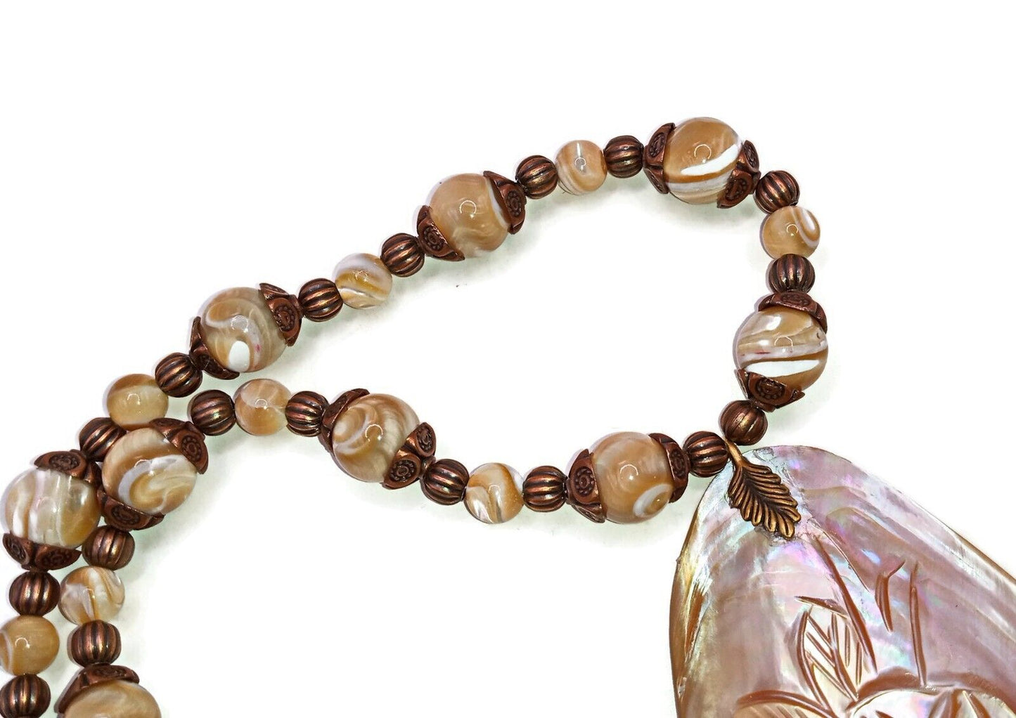 Unique Carved Mother of Pearl Pendant Necklace