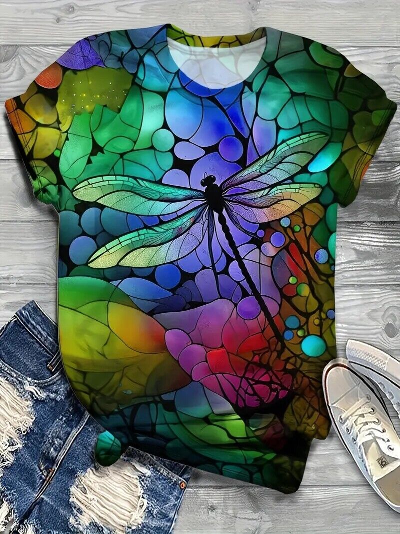 New- Plus Size Dragonfly Print T-Shirt Sizes 1xl to 6xl