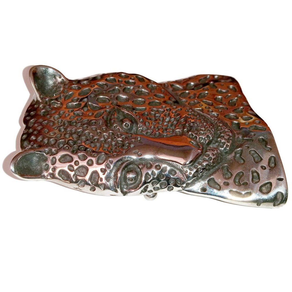 Steel Leopards Head Belt Buckle