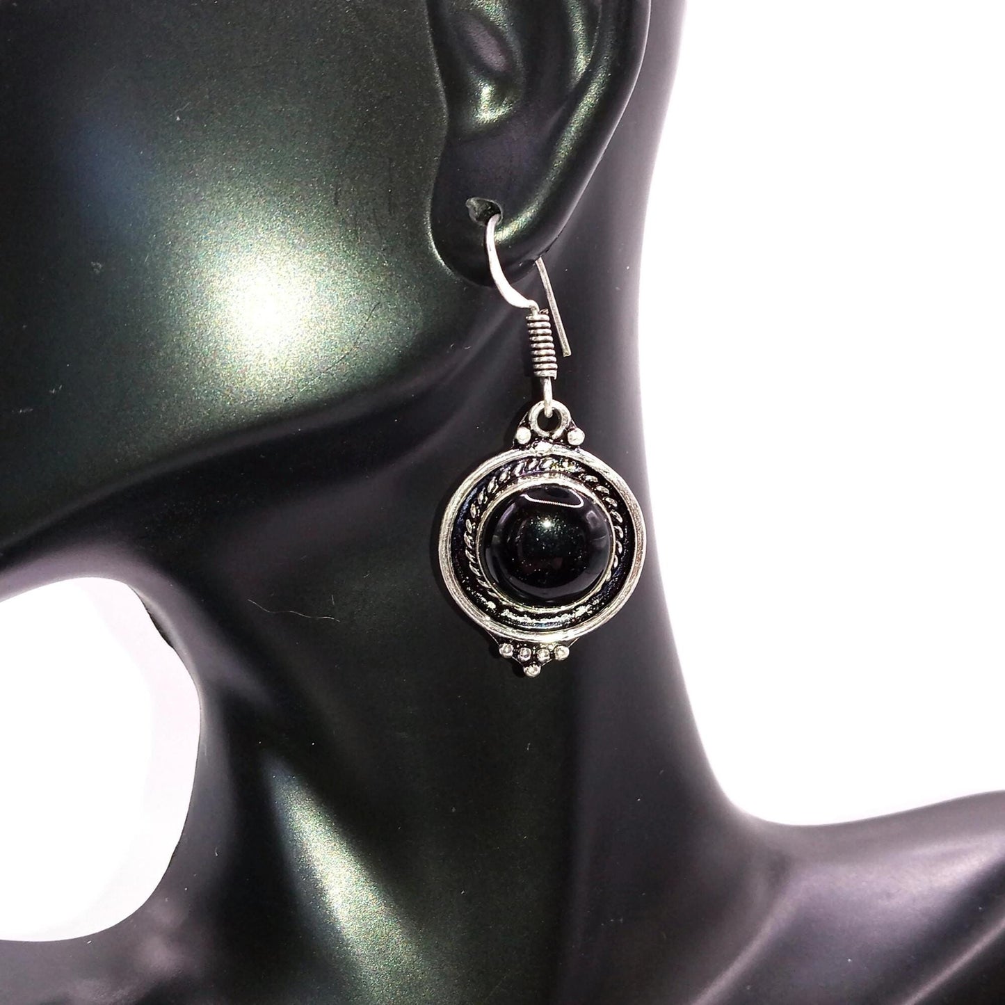 Sterling Silver and Black Onyx Stone Earrings