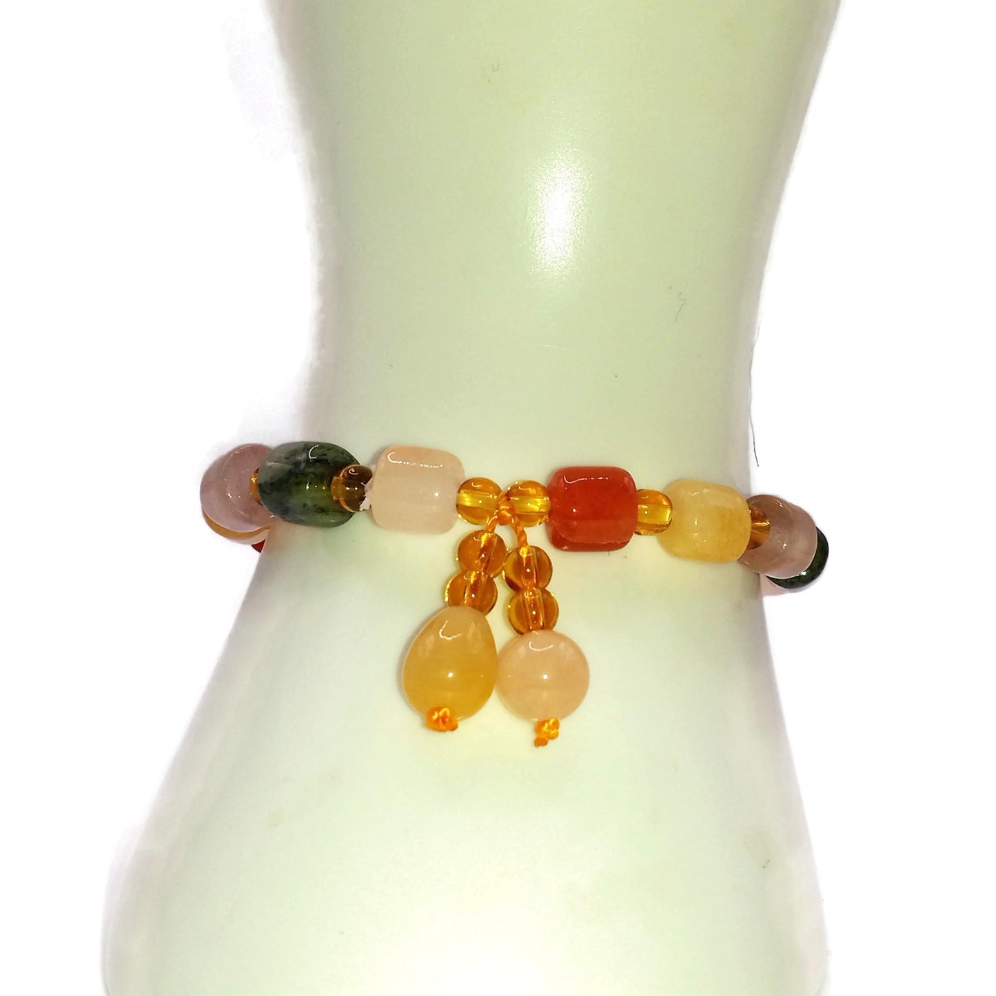 Certified Genuine Multi-Color Jade Beaded Bracelet