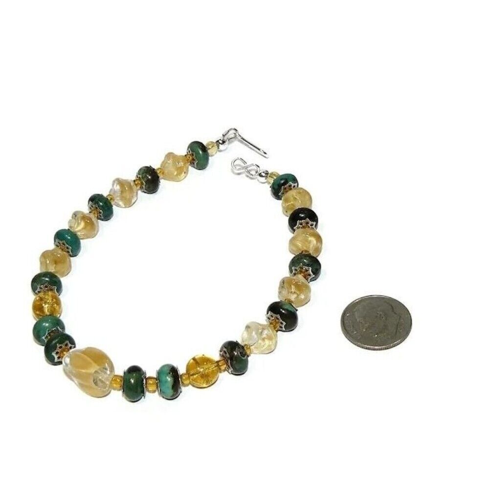 Turquoise, Lampwork Beads and Sterling Silver Bracelet