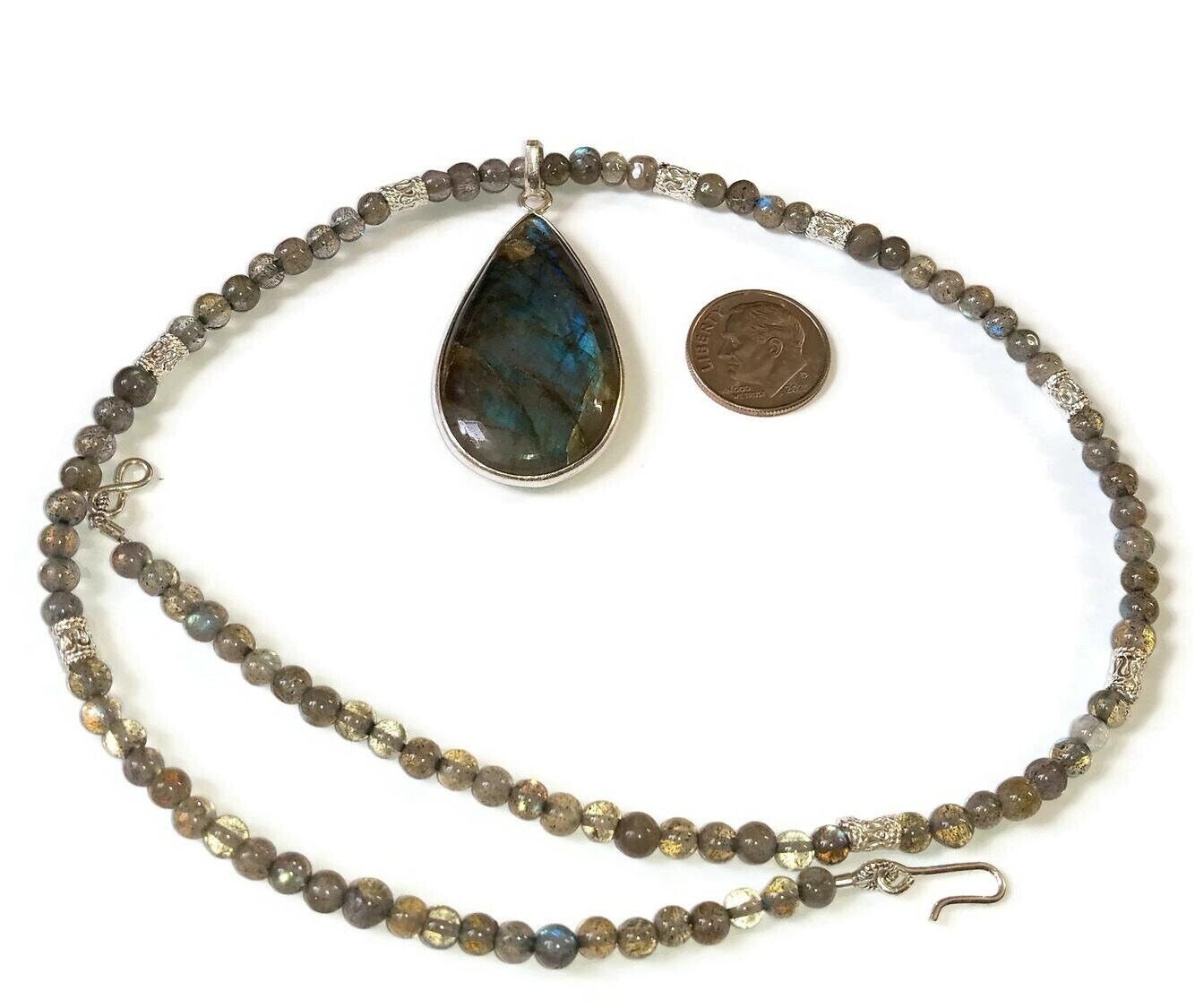 Natural Labradorite Beaded Necklace with All Sterling Silver Findings