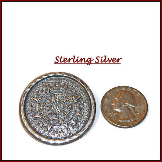 Vintage Mexico Solid Sterling Silver Maya Calendar Brooch- Pendant