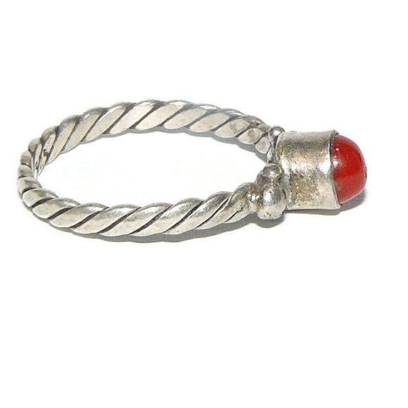Sterling Silver and Coral Ring Size 7 -1/2