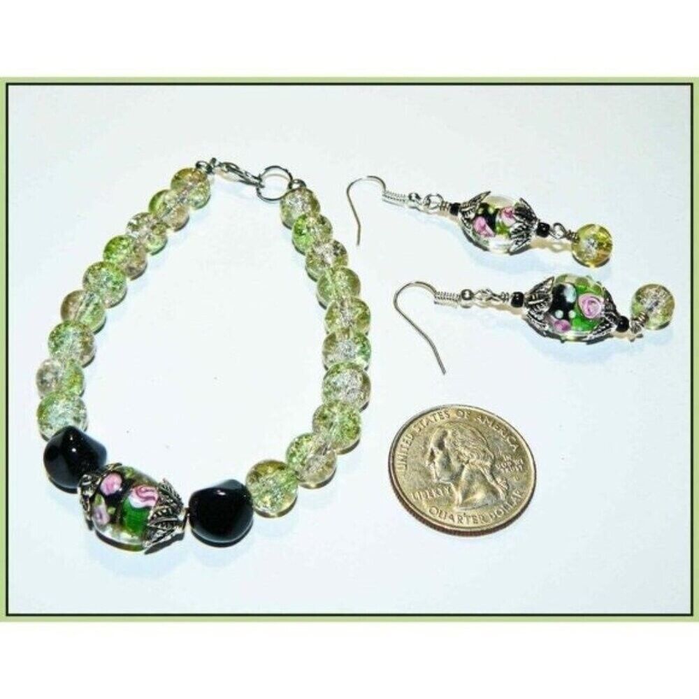 Lampwork Beaded Bracelet and Earrings