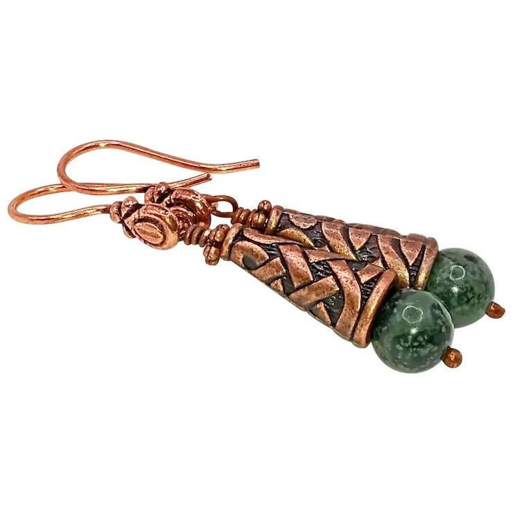 Kumihimo Copper Alloy and Kambaba Jasper  Bead Earrings