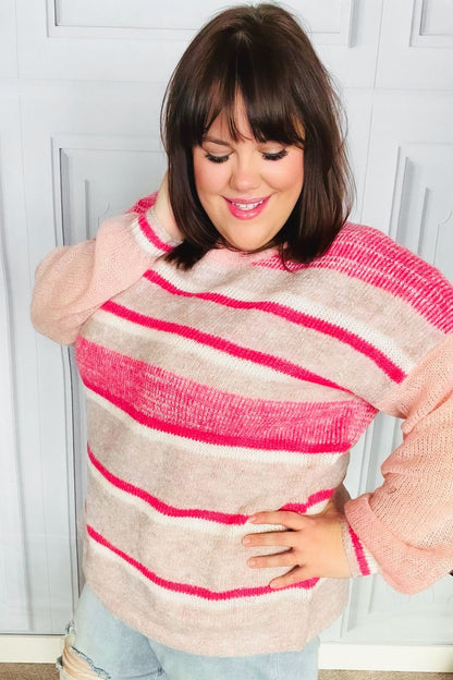 New Pink & Coral Striped Knit Sweater Sizes 2x & 3x