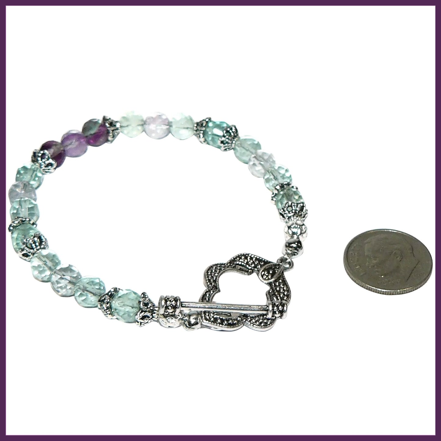 Semi Precious Fluorite Bead Bracelet with Fancy Silver Plated Clasp