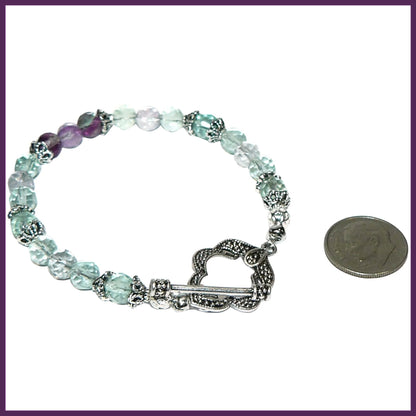 Semi Precious Fluorite Bead Bracelet with Fancy Silver Plated Clasp