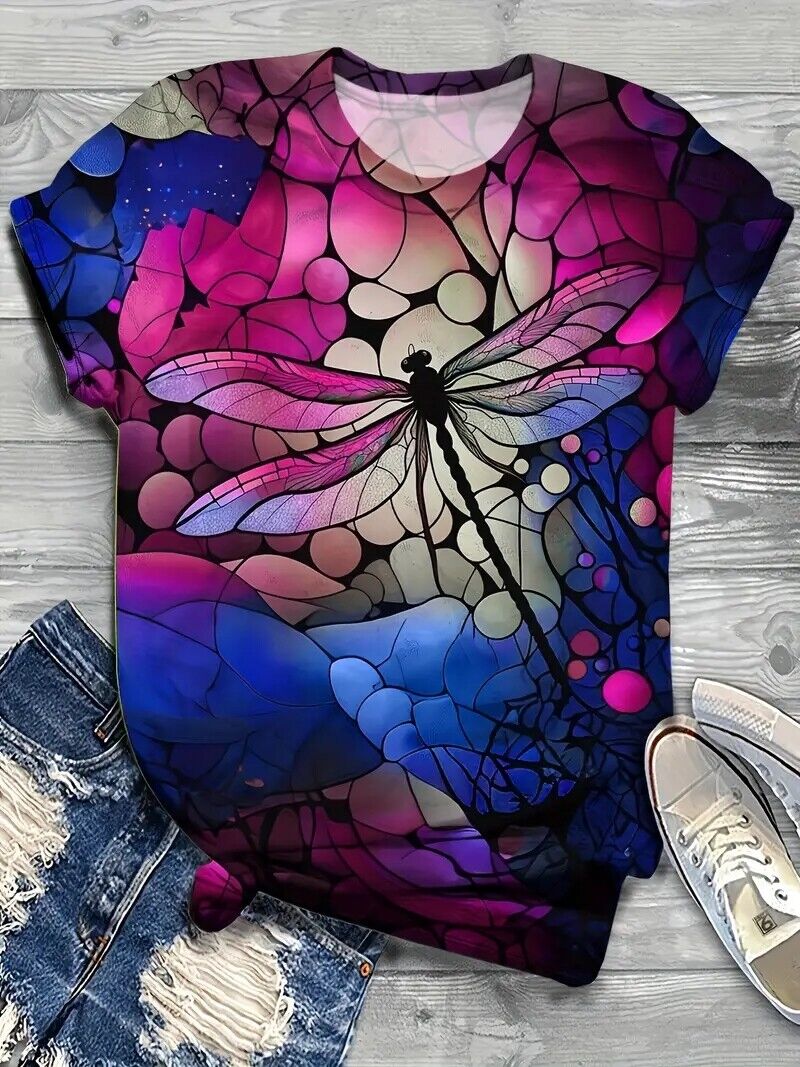 New- Plus Size Dragonfly Print T-Shirt Sizes 1xl to 6xl
