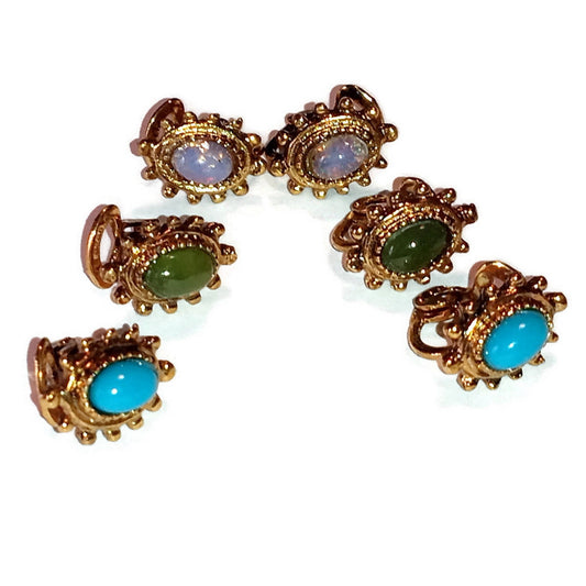 Three pair of Vintage Tiny Clip On Cabochon Earrings