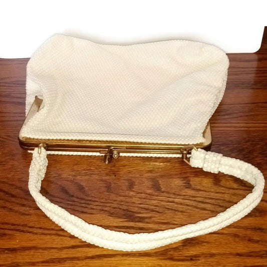 Vintage White Beaded Handled Lumered Luma Mesh Purse