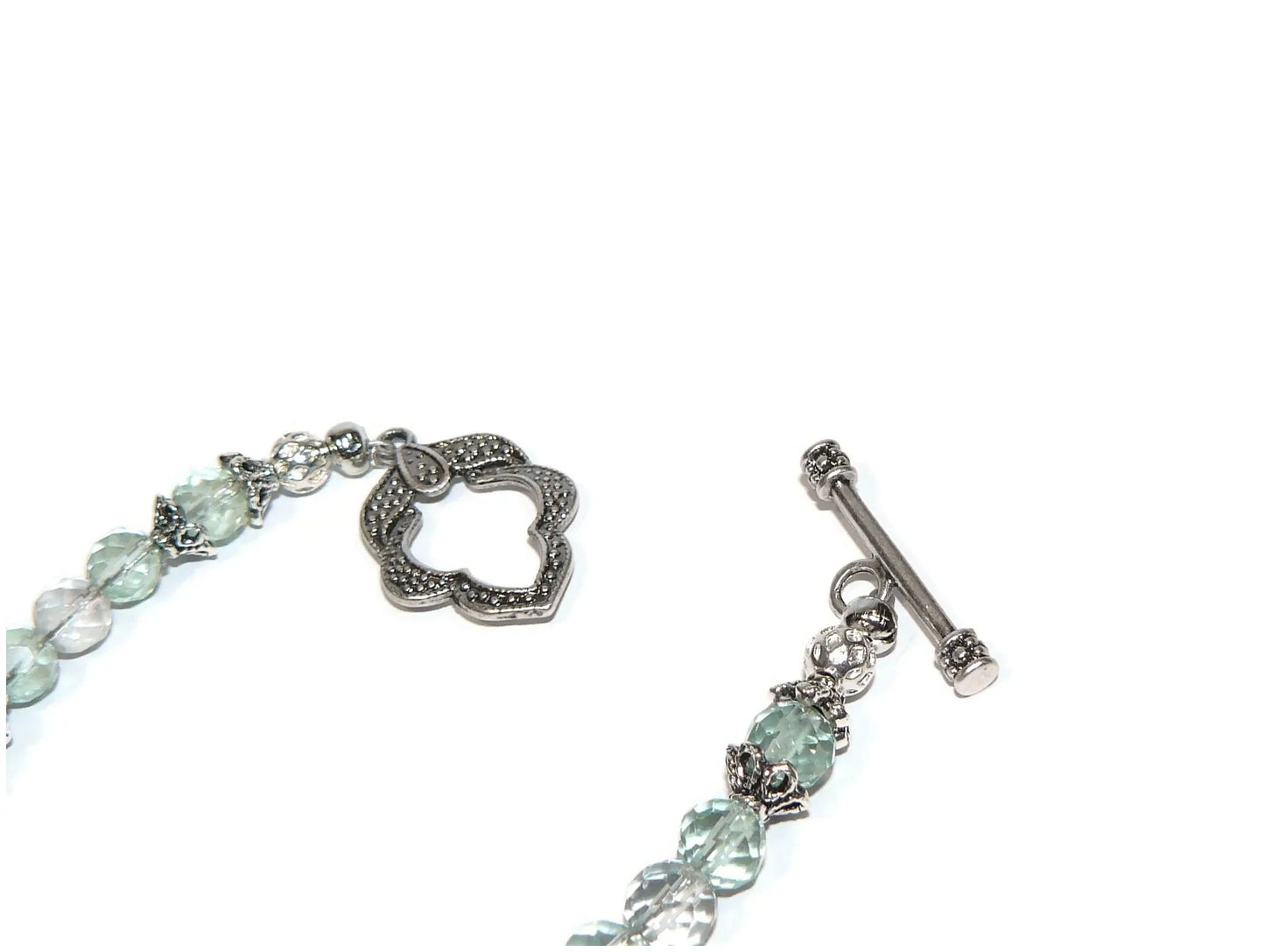 Semi Precious Fluorite Bead Bracelet with Fancy Silver Plated Clasp