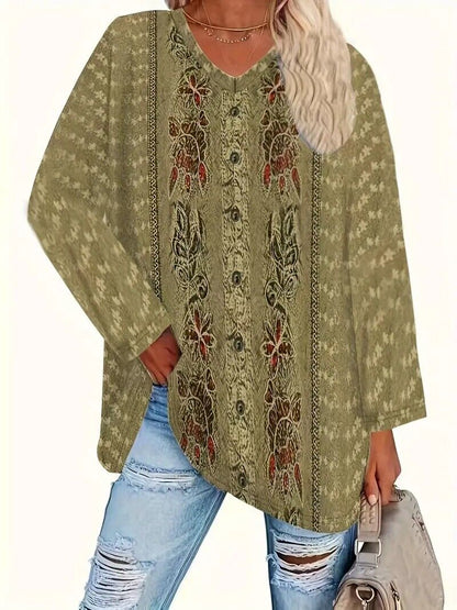 NEW Boho Style Plant Print T-Shirt Top, Sizes 3x,4x, 5x