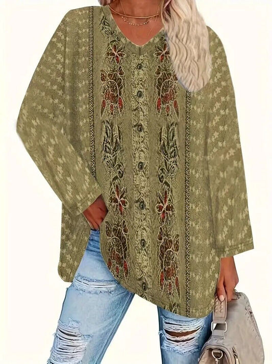 NEW Boho Style Plant Print T-Shirt Top, Sizes 3x,4x, 5x