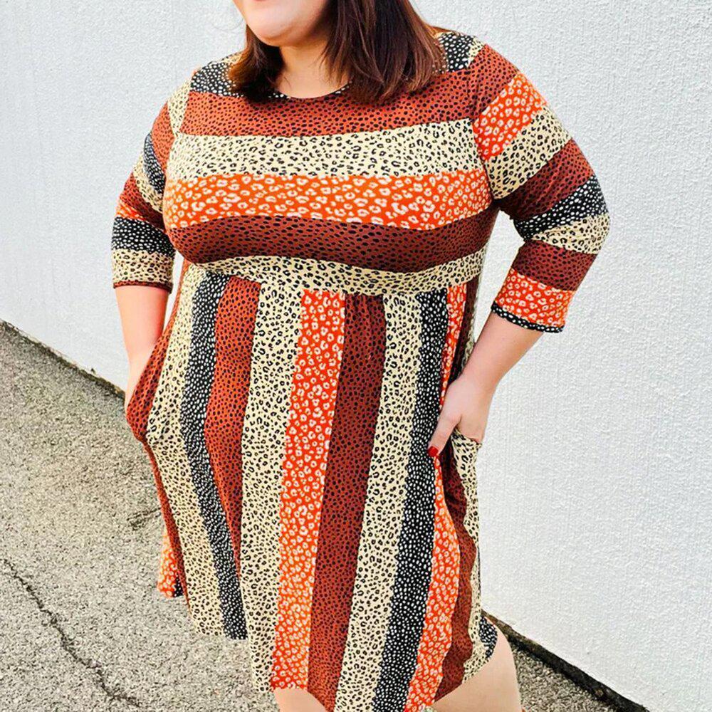 NWT Haptics Taupe & Black Leopard Stripe Fit & Flare Dress 2x