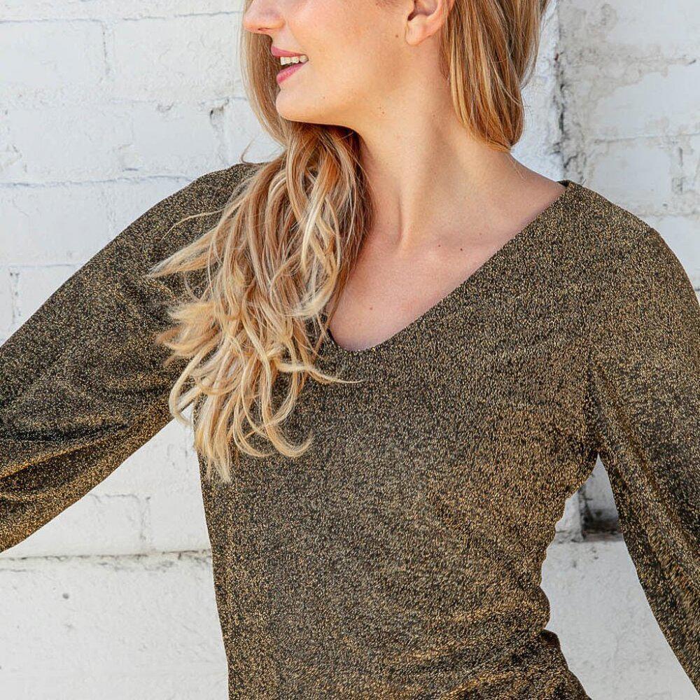 New Gold Glitter Lurex Dress with Bell Sleeves Size 2x