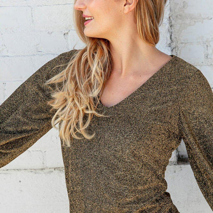 New Gold Glitter Lurex Dress with Bell Sleeves Size 2x