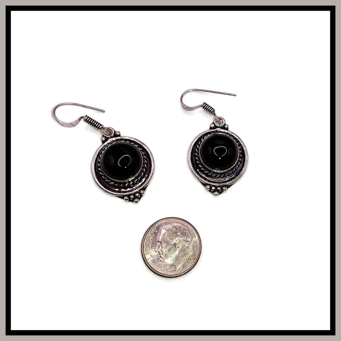 Sterling Silver and Black Onyx Stone Earrings