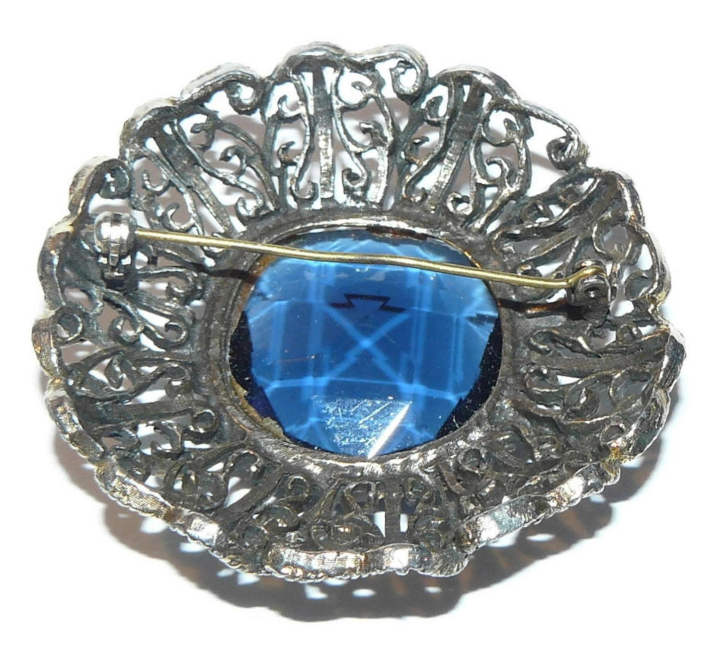 Large Blue Rhinestone Brooch, large blue brooch,