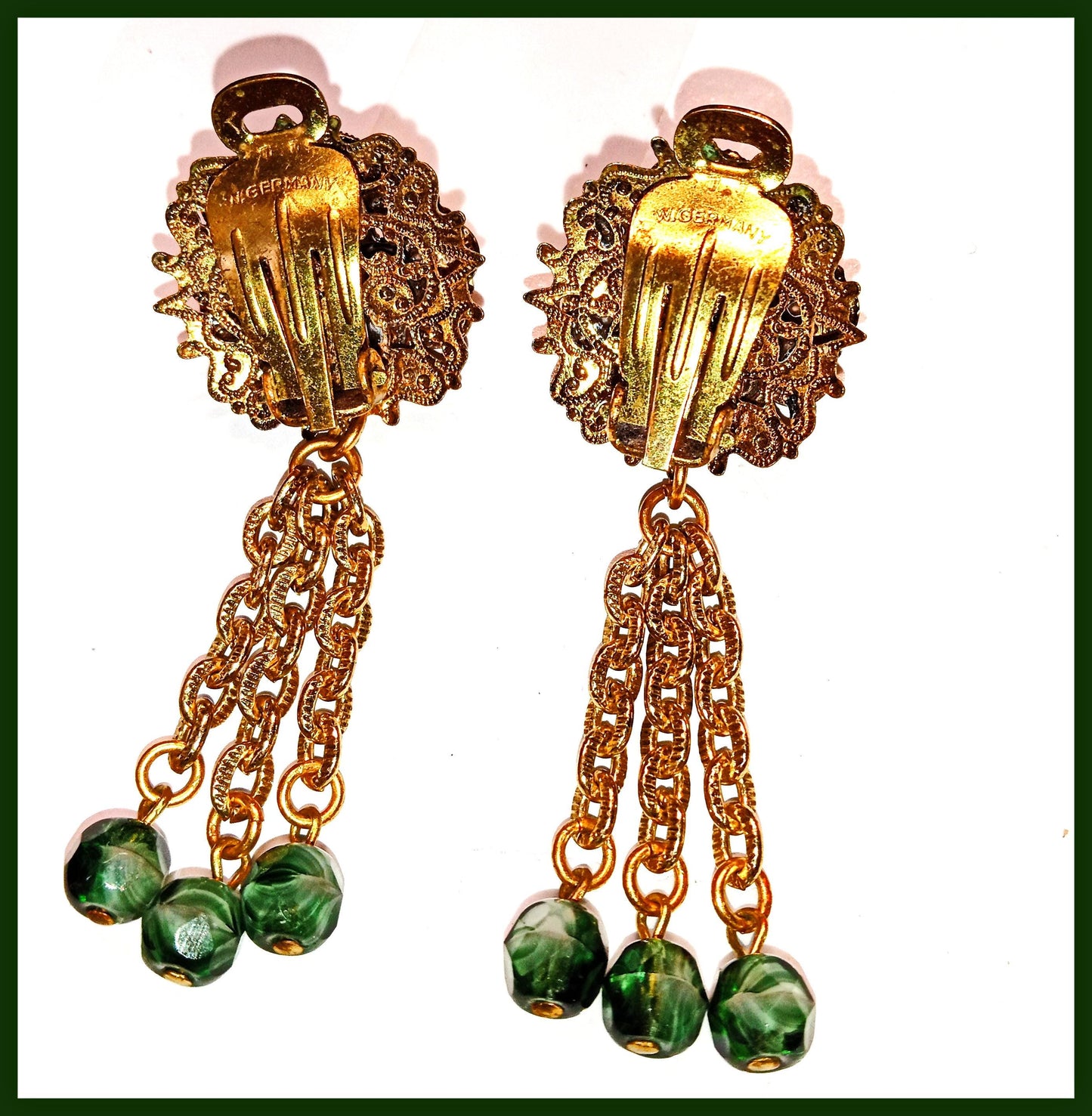 Vintage Filigree and Rhinestone Dangle Earrings W. Germany