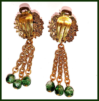 Vintage Filigree and Rhinestone Dangle Earrings W. Germany