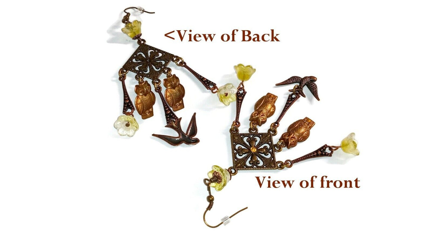 Bird and Owls Earrings, Chandelier Earrings