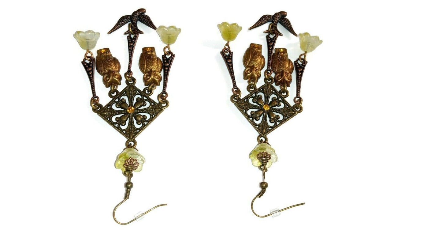 Bird and Owls Earrings, Chandelier Earrings