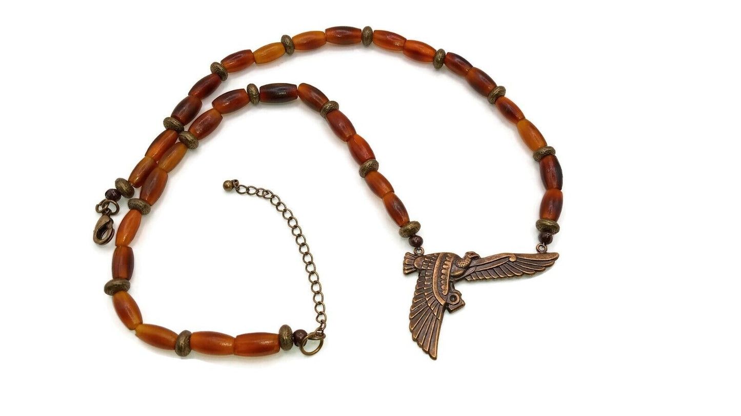 Egyptian Brass Bird Pendant with Horn Beads