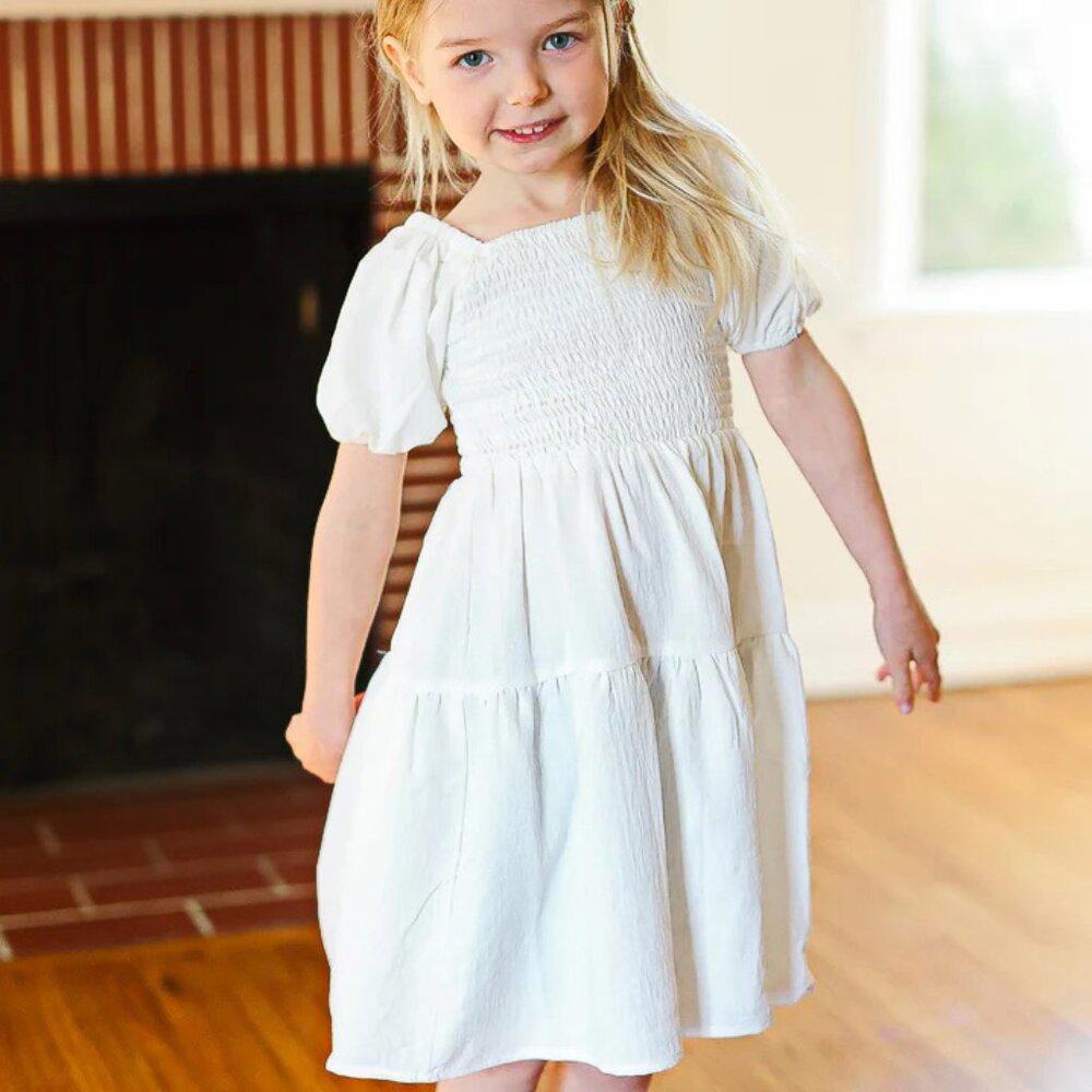 Ivory Smocked Bubble Sleeve Tiered Dress NWT Sz.S,M,L,XL