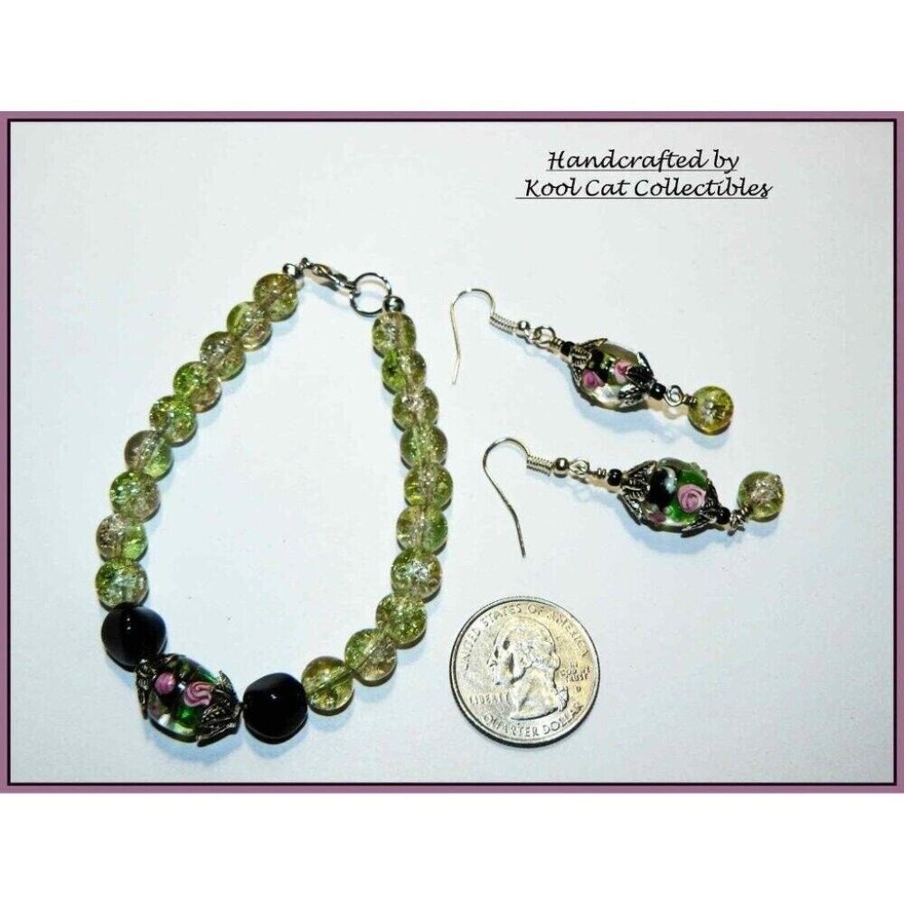 Lampwork Beaded Bracelet and Earrings