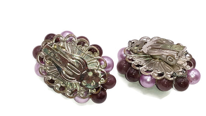 Fancy Purple Art Glass Clip on Earrings by TARA
